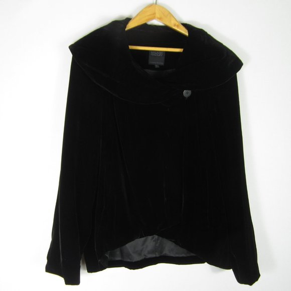 Hilary Radley Womens L Black Velvet LS Blazer Asymmetric Jacket Silk Rayon Blend - Picture 1 of 11
